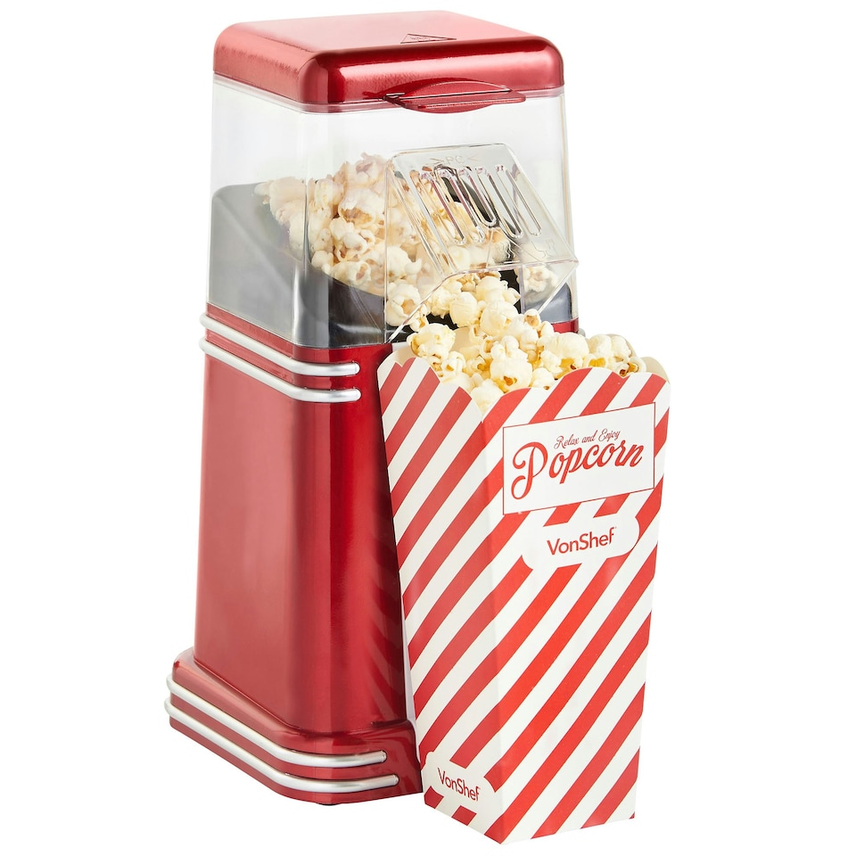 image 1 of VonShef Popcorn Machine Retro with Hot Air Circulation 1200W