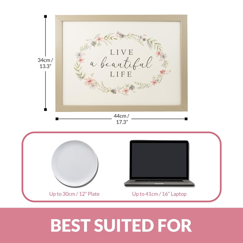 image 1 of GEEZY Live A Beautiful Life Design Wooden Lap Serving Tray with Bean Bag Cushion 44x34cm