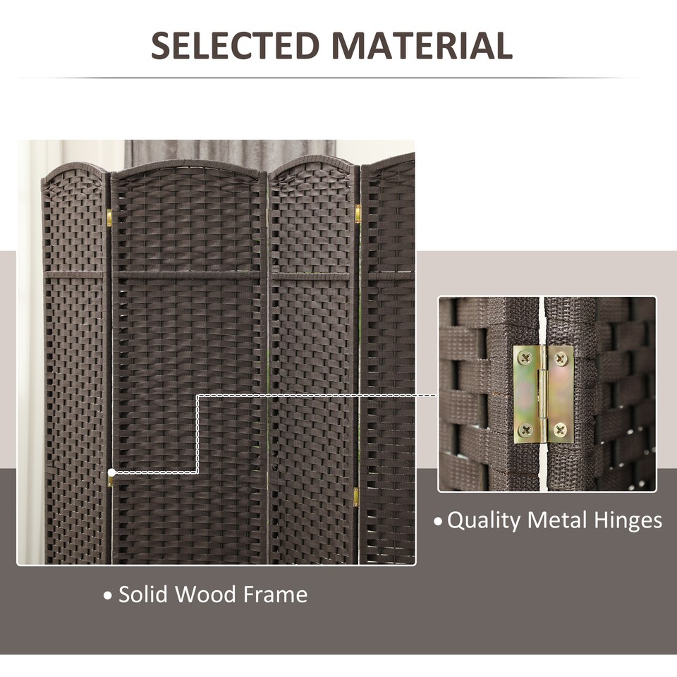 image 1 of HOMCOM 4 Panel Folding Room Divider, Privacy Screen, 160 x 170cm, Brown | Brown