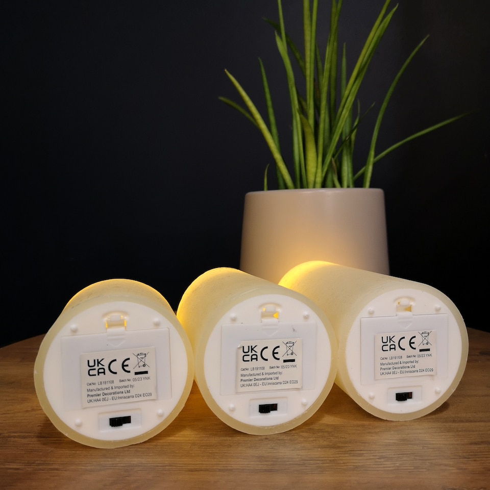 image 1 of Set of 3 Battery Operated Flickering LED Candle Christmas Decoration with Timer