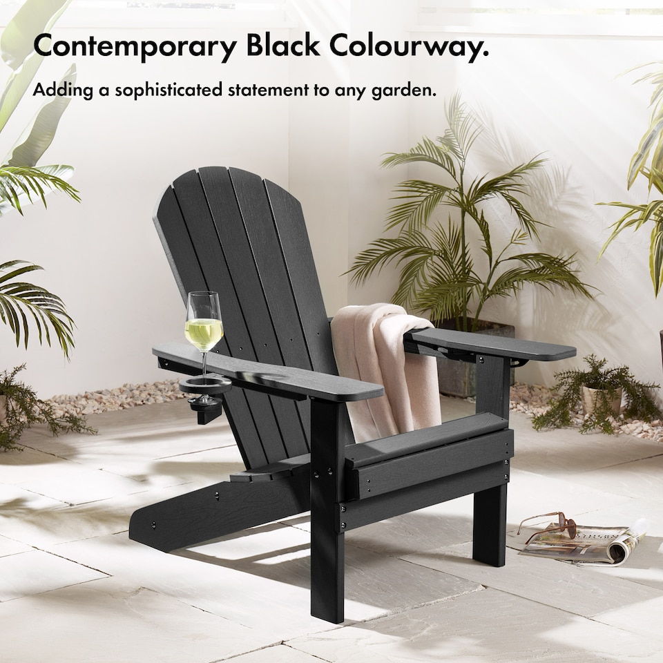 image 1 of Vonhaus Westport Black Adirondack Garden Chair HDPE with Reclining Backrest