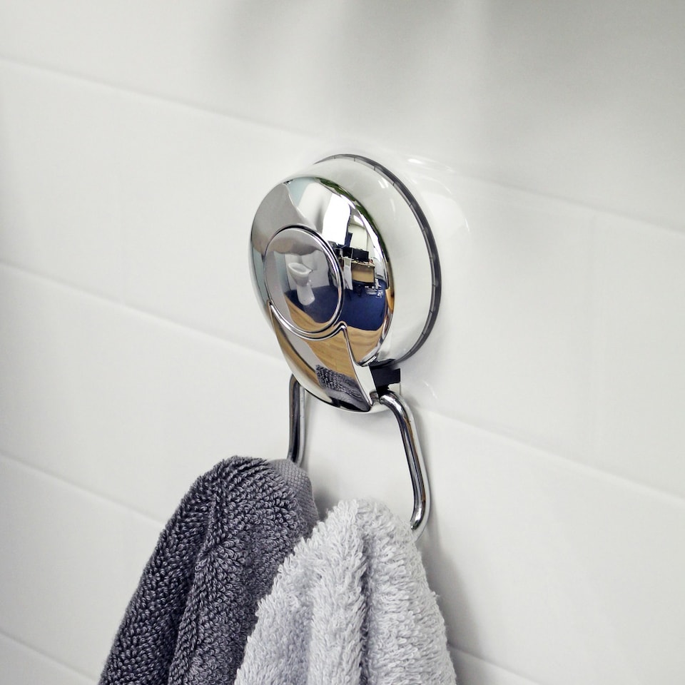 image 1 of Showerdrape SuctionLoc Chrome Stainless Steel Wall Mounted Robe Hook