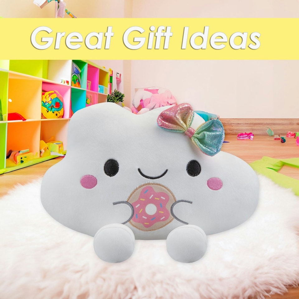 image 1 of Cloud Soft Toy Holding Donut Plush Cuddly Soft Fluffy Furry Cute 32cm White