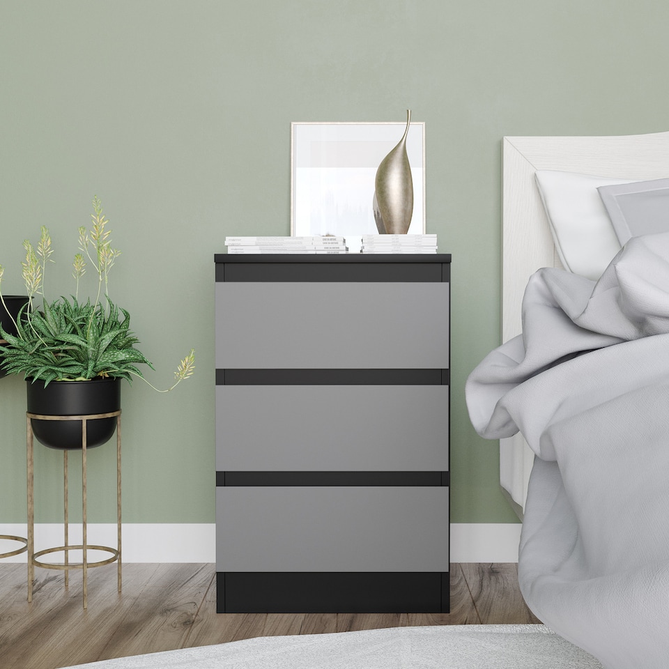 image 1 of 3 Drawer Bedroom Storage Cabinet | Multi | Black & Grey | 1