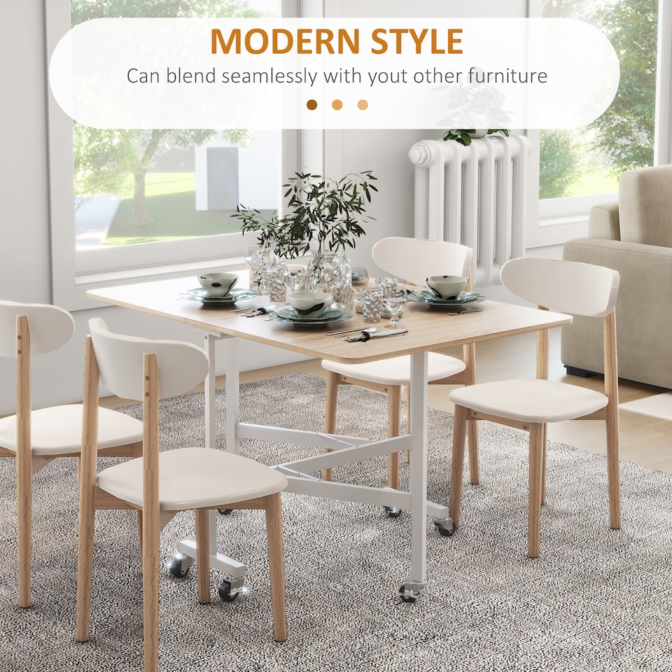 image 1 of HOMCOM Mobile Drop Leaf Table, Folding Dining Table with 6 Wheels & Brakes, Kitchen Table for Small Spaces, Oak