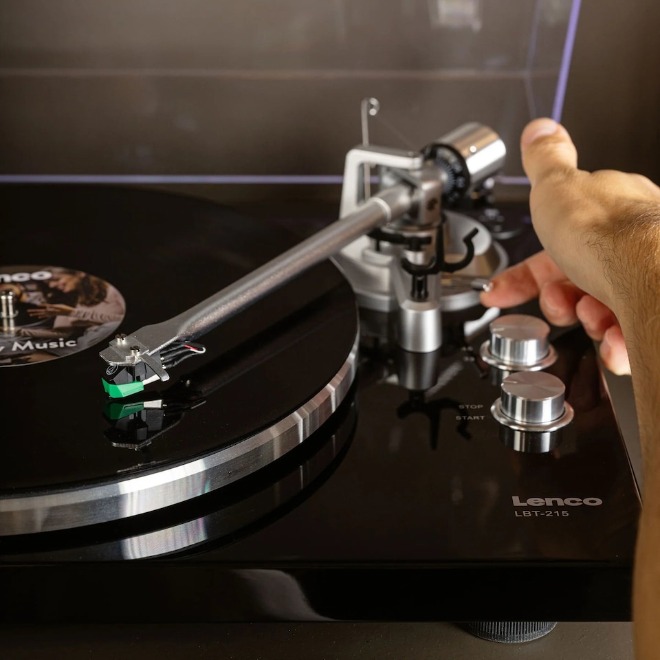 image 1 of LENCO LBT-215BK - Record player with Bluetooth and a metal platter, tonearm, and counterweight - Exclusive Piano Black finish