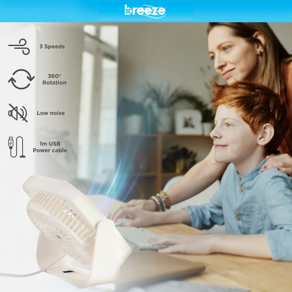 image 1 of Breeze DF1150W USB Powered Mini Table Fan White