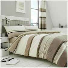 VELVETIO Hudson Printed Duvet Cover Set Reversible Polycotton Easy Care Beddings Cream | Natural | King