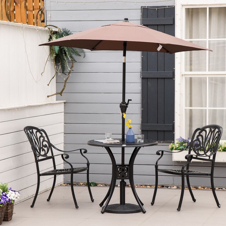 image 1 of Outsunny 78 cm Round Garden Dining Table with Parasol Hole Antique Cast Aluminium Outdoor Table Only, Black