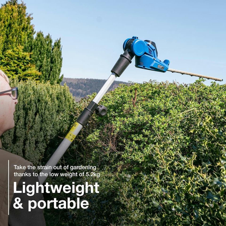image 1 of Hyundai 20V 450mm Cordless Long Reach Pole Hedge Trimmer, 2.6m Long Reach, 2.0Ah li-ion Battery & Charger | HY20CPHT