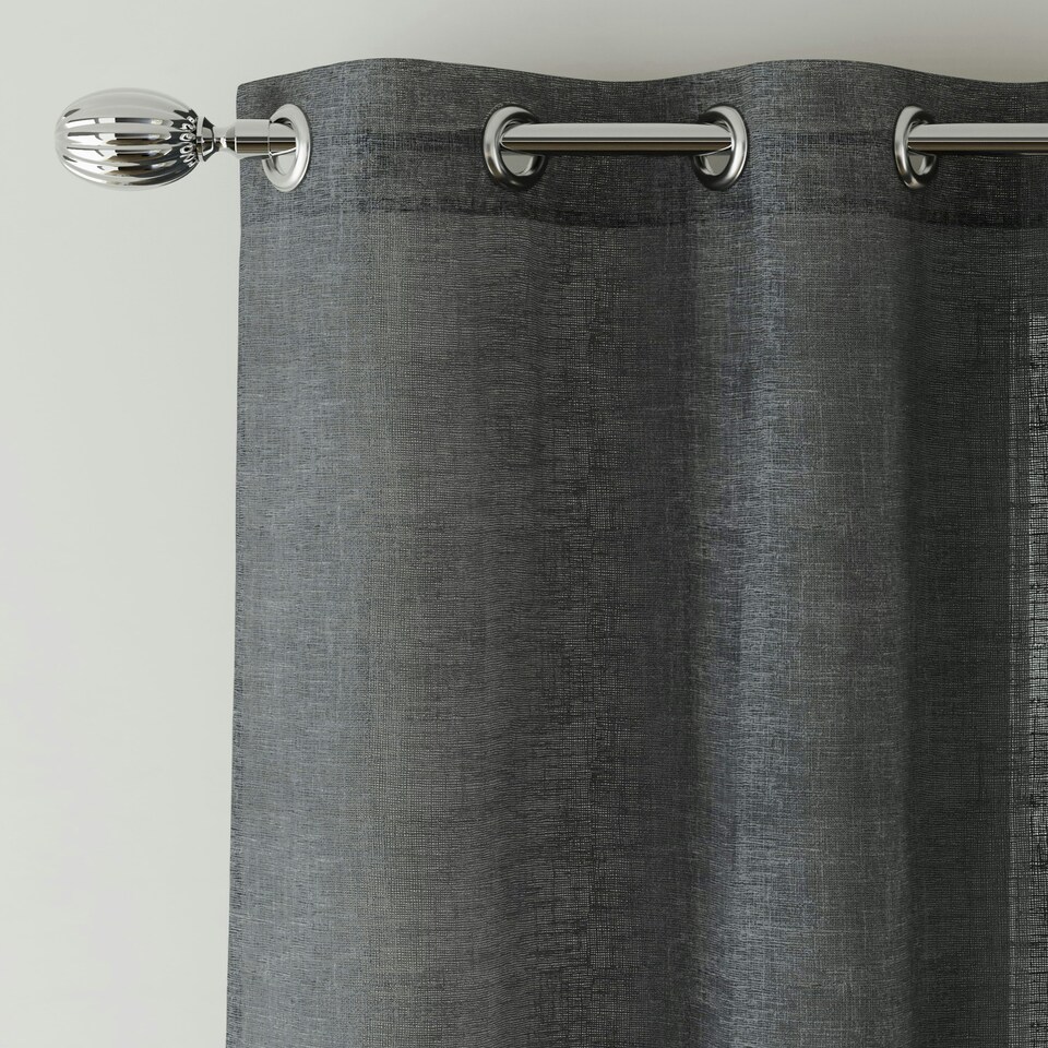 image 1 of Pair of Crete Charcoal Linen Look Voile Panels 137 cm (54 inch) Eyelet Panels for Bedroom and Living Room