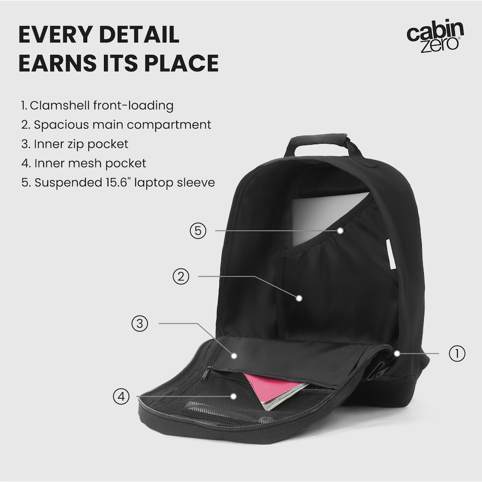 image 1 of CabinZero Classic 28L Lightweight Cabin Backpack, Airline Approved Underseat | Grey | Original Grey