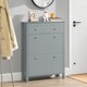 image 2 of SoBuy Slim Shoe Cabinet with 3 Flip-Down Doors, Gray, 31.5x9.8x42.5 inches, 24.6 kg - FSR89-HG