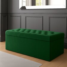 90cm SD Ottoman Storage Box, Forest Green Velvet Upholstered Chesterfield Storage Ottoman Box