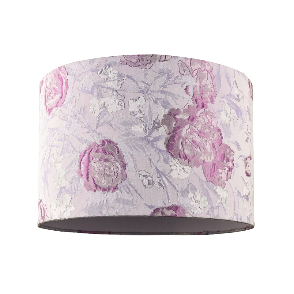 image 1 of Modern Lilac Floral Textured Jacquard Drum Lamp Shade with Pink Roses | Purple | 12"