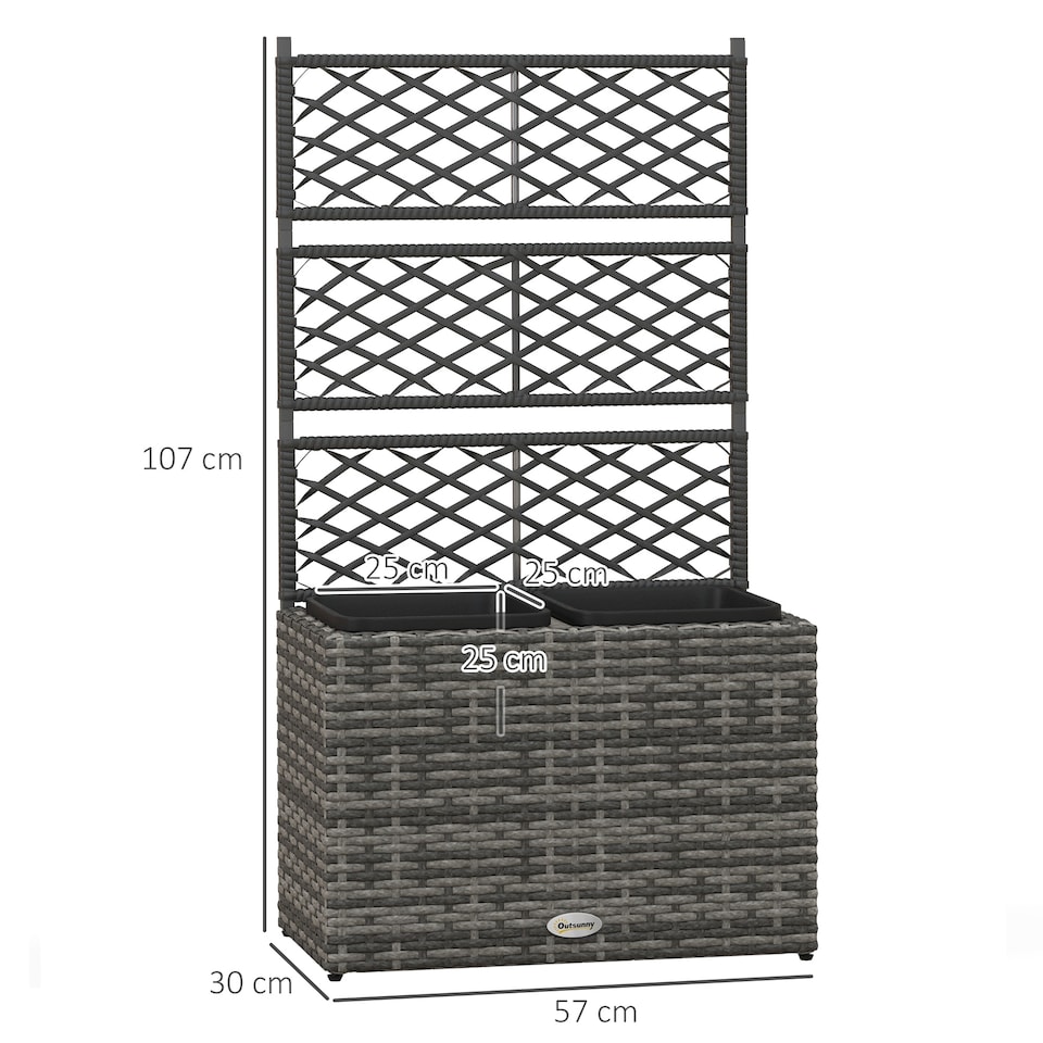 image 1 of Outsunny Garden PE Rattan Planter Box  Trellis Flower Raised Bed, 57x30x107cm