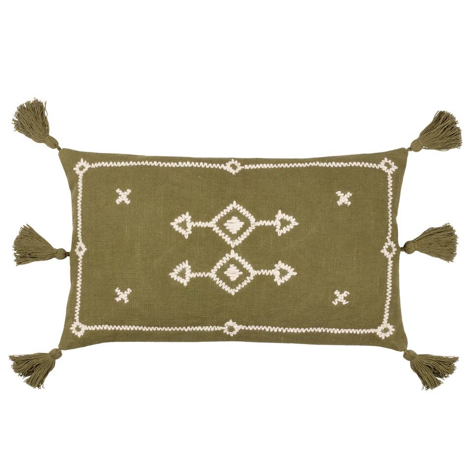 image 1 of Yard Folis Embroidered Cushion, Khaki, 30 x 50cm