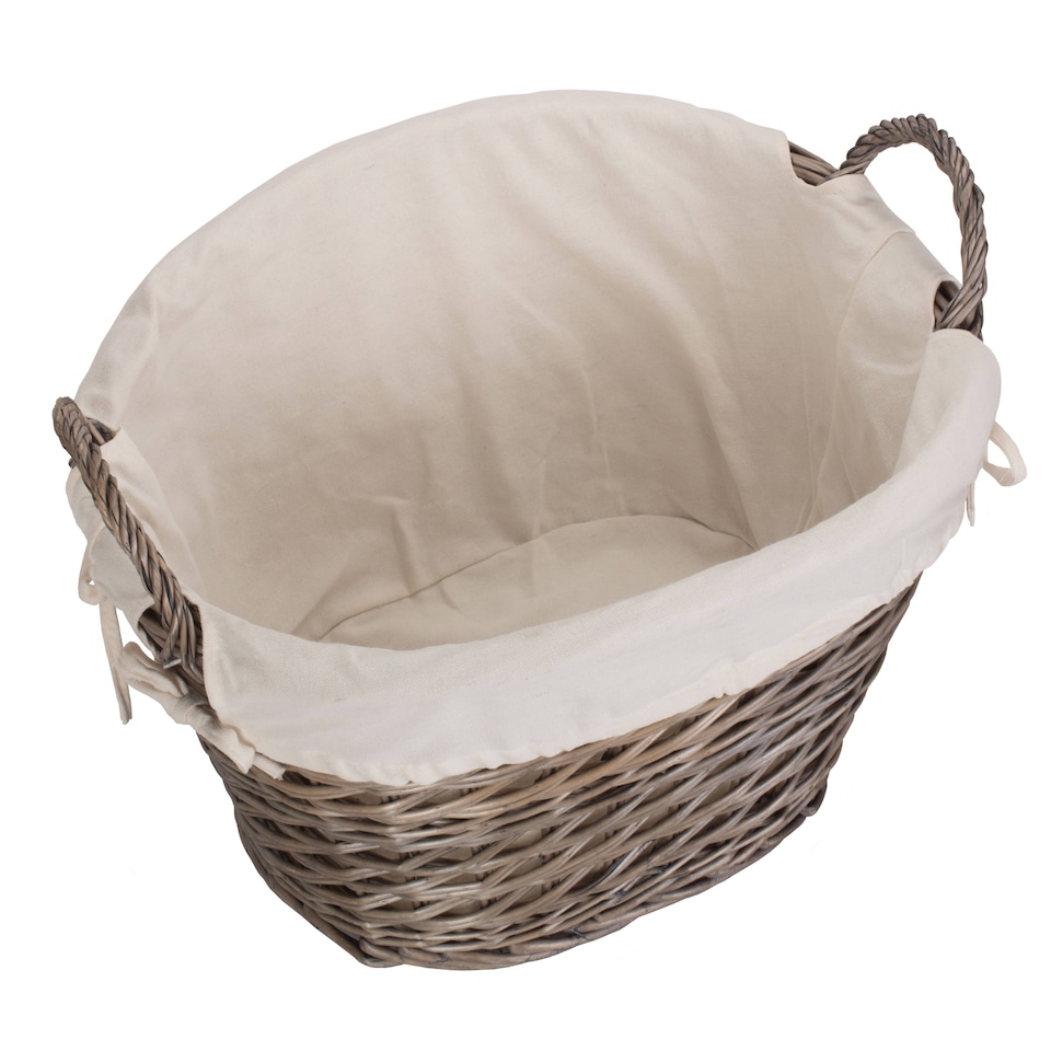 image 1 of Small Wicker Wash Basket with White Lining | Grey | Grey