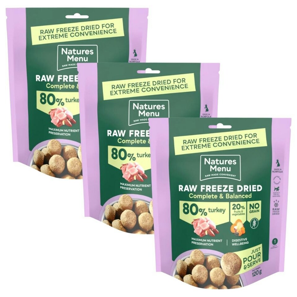 image 1 of Natures Menu Raw Freeze Dried Turkey Dog Food 120g (Bundle of 3)