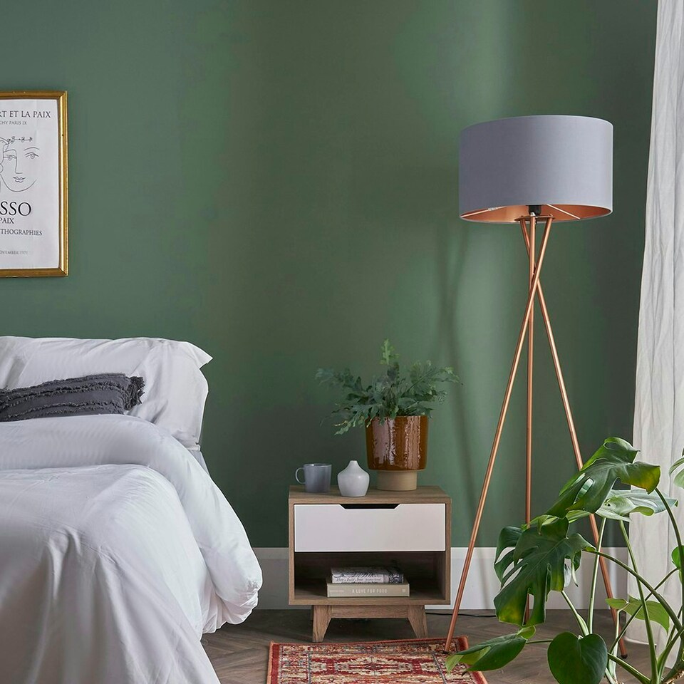 image 1 of ValueLights Modern Copper Tripod Floor Lamp With Grey And Copper Shade
