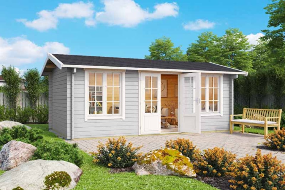 image 1 of Pembrokeshire 53-Log Cabin, Wooden Garden Room, Timber Summerhouse, Home Office - L540 x W345.8 x H239.4 cm | Brown