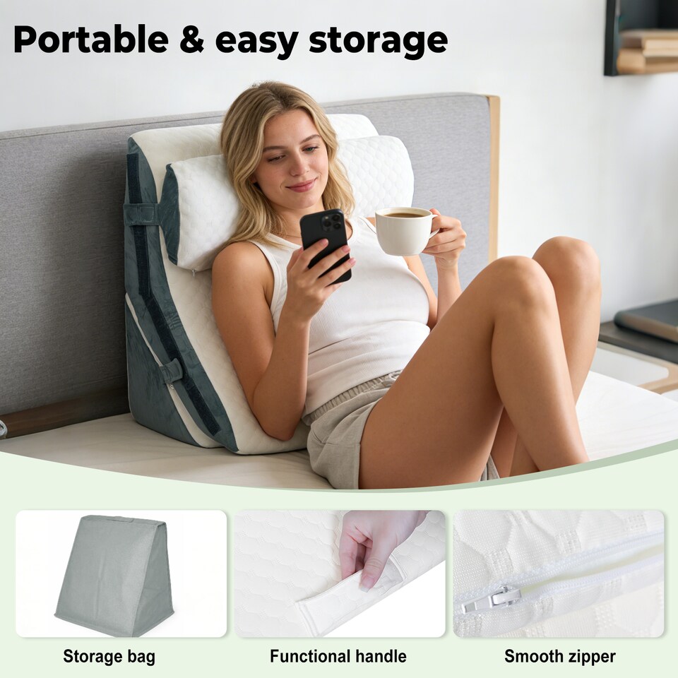 image 1 of Lavio Large Wedge Pillow Cooling Memory Foam Orthopaedic Bed Cushion Acid Reflux