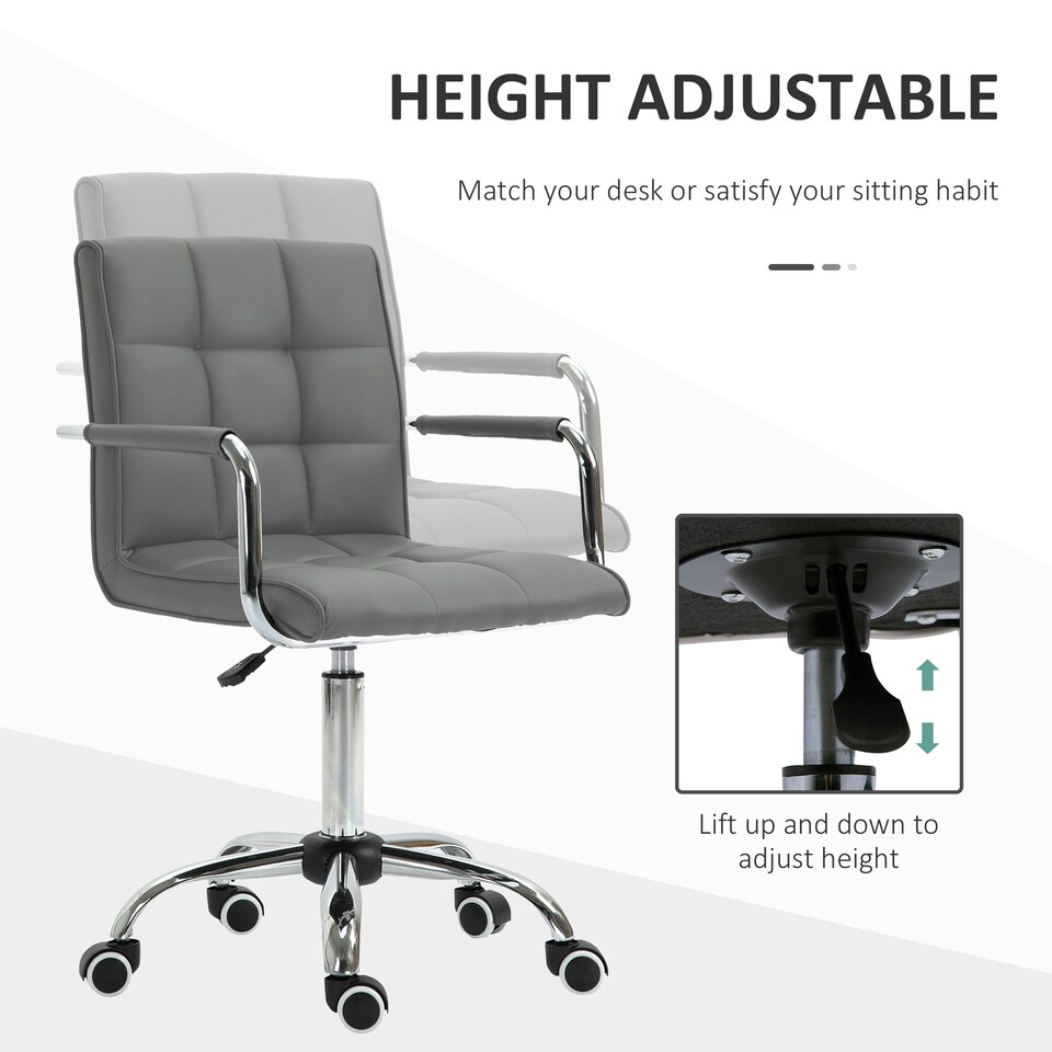 image 1 of Vinsetto Mid Back Office Chair, Swivel Computer Chair with Armrests, Grey