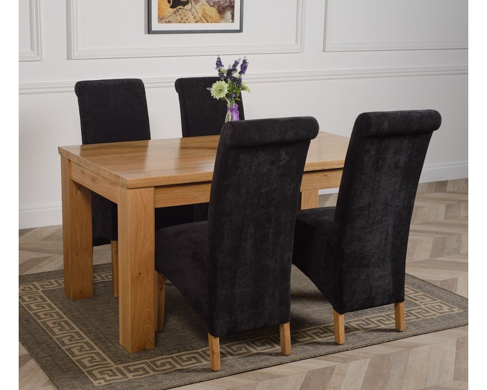 image 1 of Dakota 152 x 87cm Medium Oak Dining Table and 4 Montana Fabric Chairs | Black | Black
