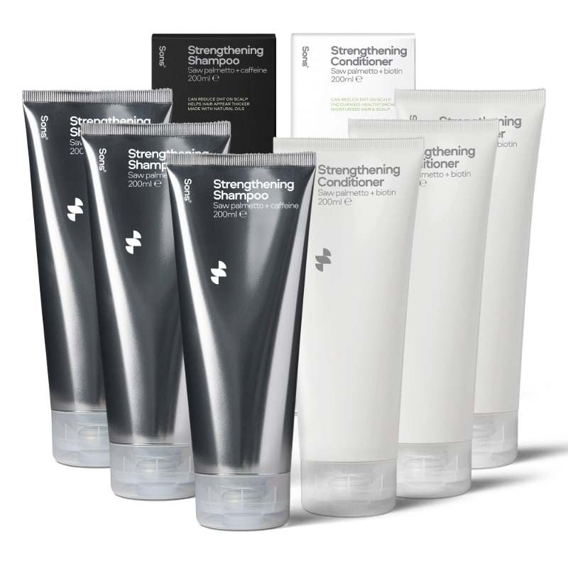 Sons Strengthening Shampoo & Conditioner for Men (6x200ml), DHT-Blocking & Anti Dandruff Treatment