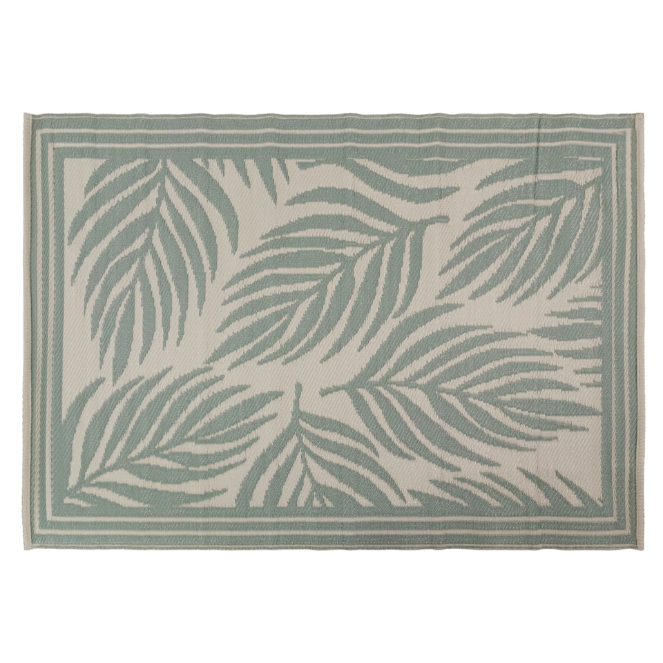 image 1 of JVL Lightweight Reversible Outdoor Rug – Large Leaf Pattern, Plastic Woven 150 x 210 cm