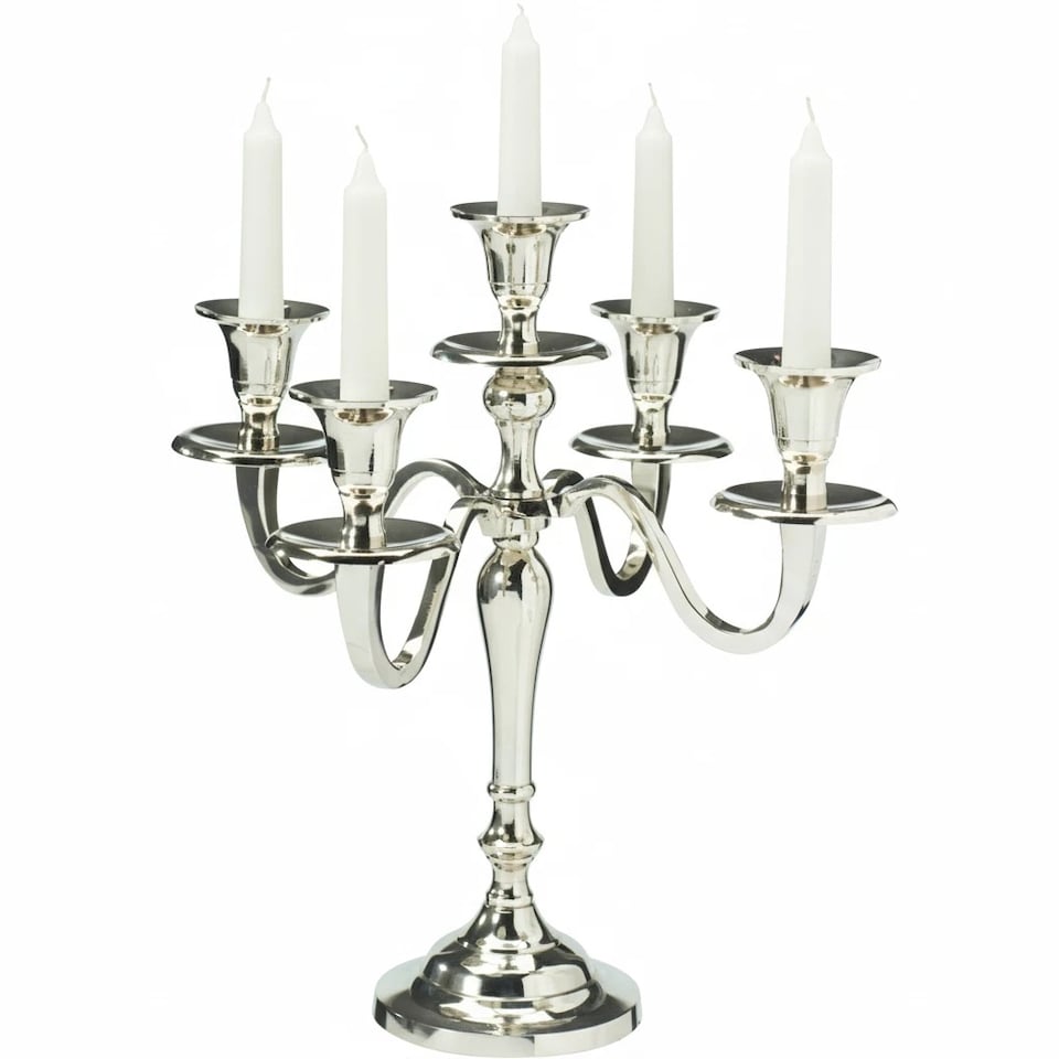 image 1 of 5 Arm Metal Candle Holder Stand Vintage Candelabra Centrepiece Home Decor 30cm | Silver | Silver | 1