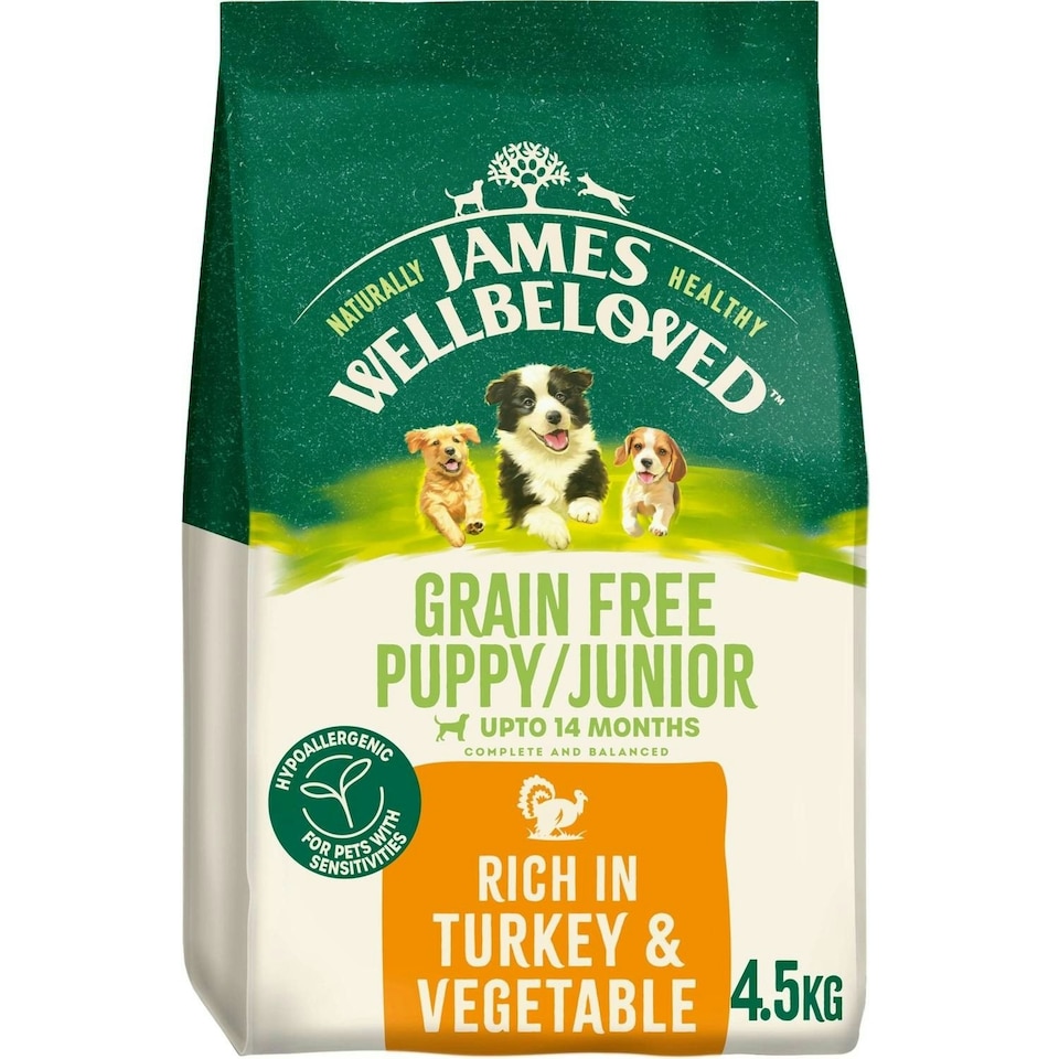 image 1 of James Wellbeloved Grain Free Puppy/Junior Dry Dog Food Turkey & Veg 4.5kg