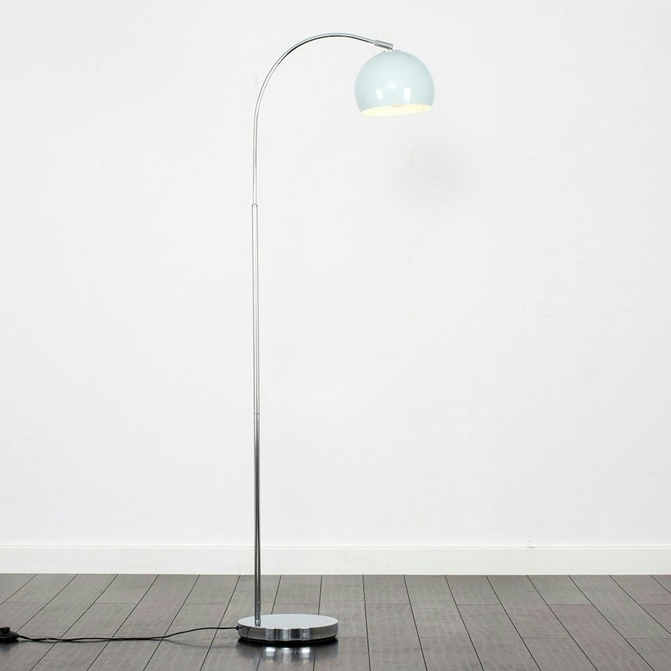 image 1 of ValueLights Designer Style Polished Chrome Stem Floor Lamp With Pale Blue Metal Dome Light Shade With LED GLS Bulb in Warm White | Blue