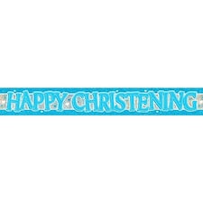 Blue Christening Holographic Foil Banner 3.65m