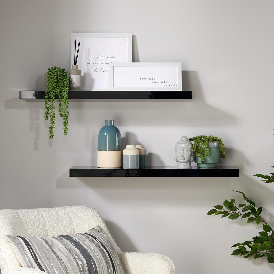 image 1 of Floating Storage Shelf Wall Mounted Wooden CD DVD Book Shelves Home Living Room | Black
