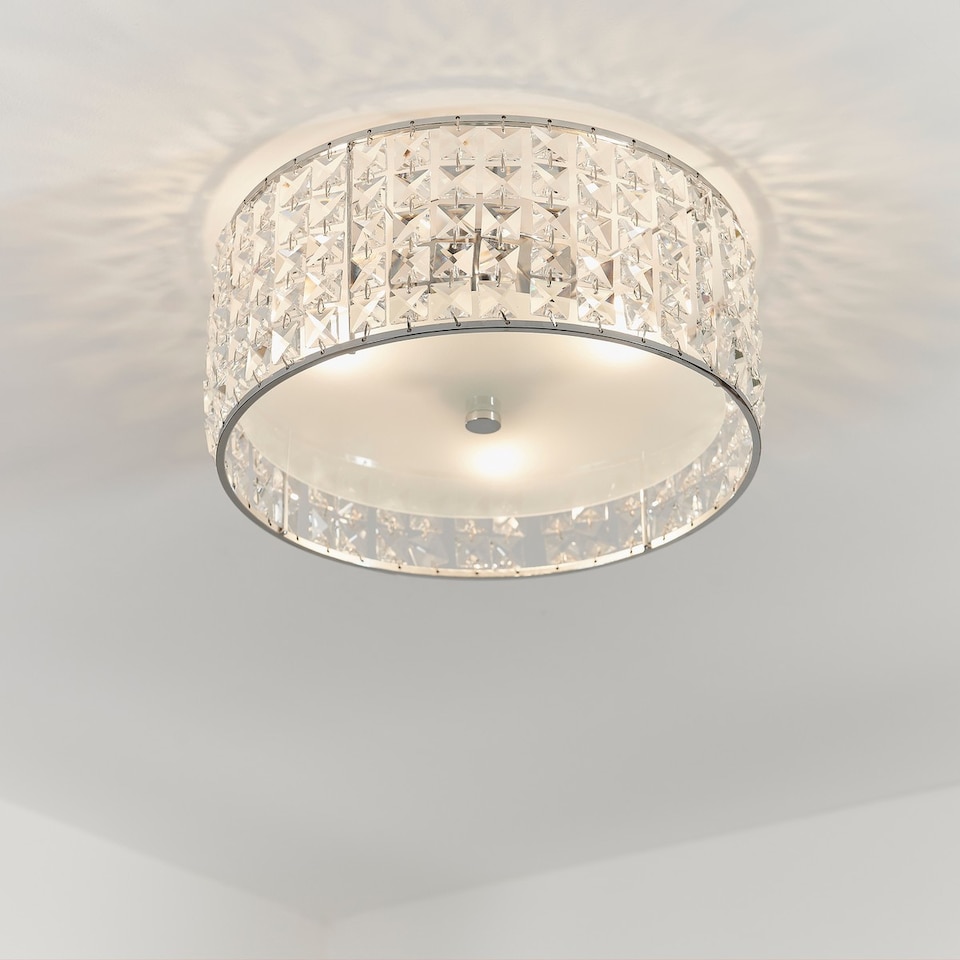 image 1 of Belfont 3 Light Bathroom Flush Ceiling Light Chrome, Clear Crystal Detail IP44, G9