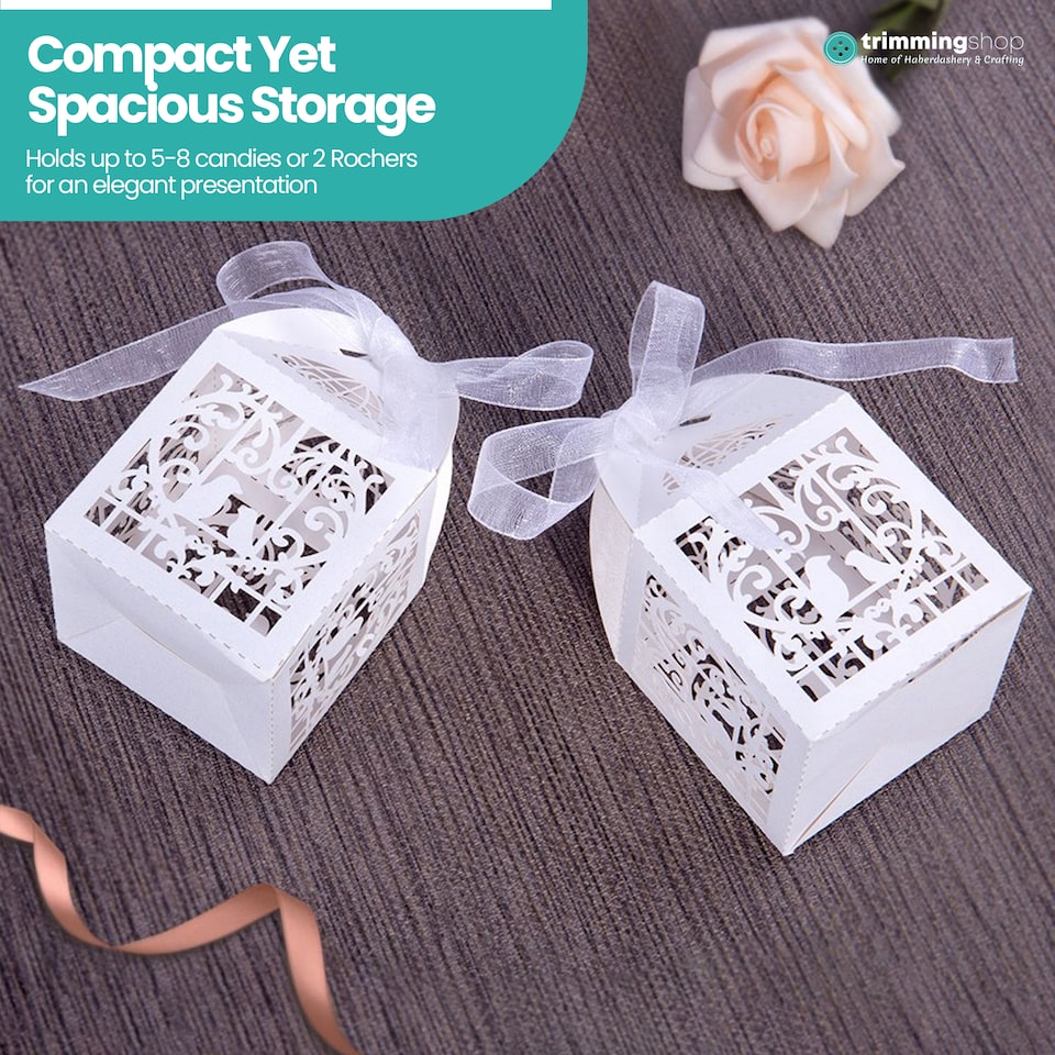 image 1 of Love Birds Wedding Favour Boxes with Organza Ribbon Gift Boxes - 50pcs