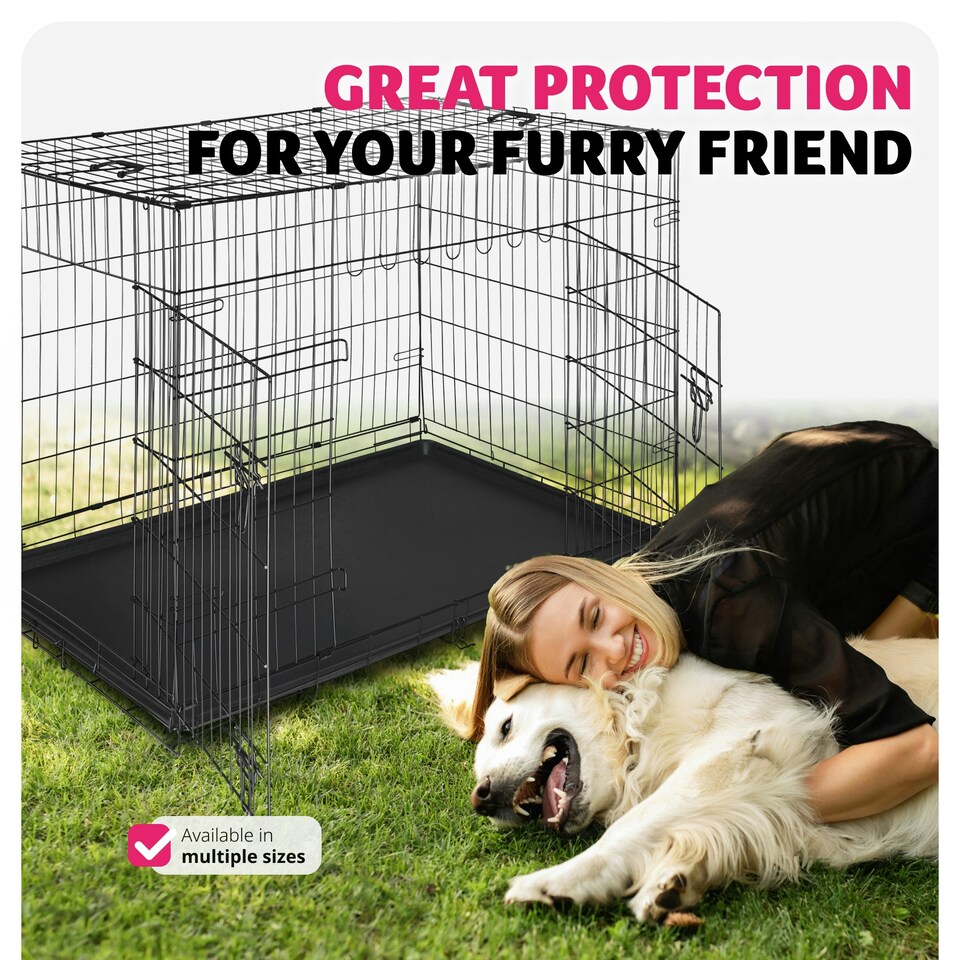 image 1 of Dog Crate Luna - foldable, robust steel mesh, double locked doors - 75.5x121.5x80.5cm