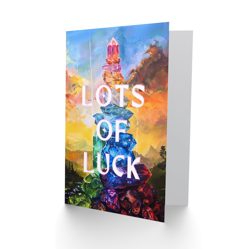 image 1 of Seven Chakra Cystal Sunset Sky Mountain Landscape Good Luck Card