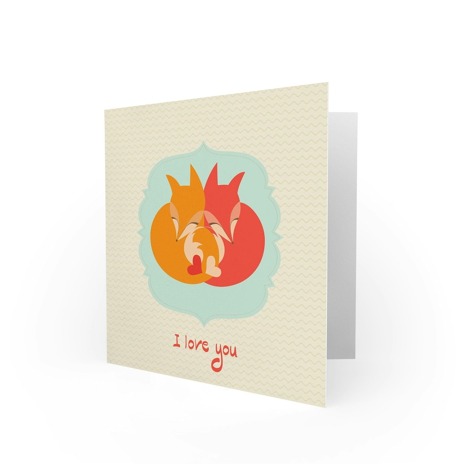 image 1 of Love Cartoon Hearts Fox Anniversary Valentines Day Card