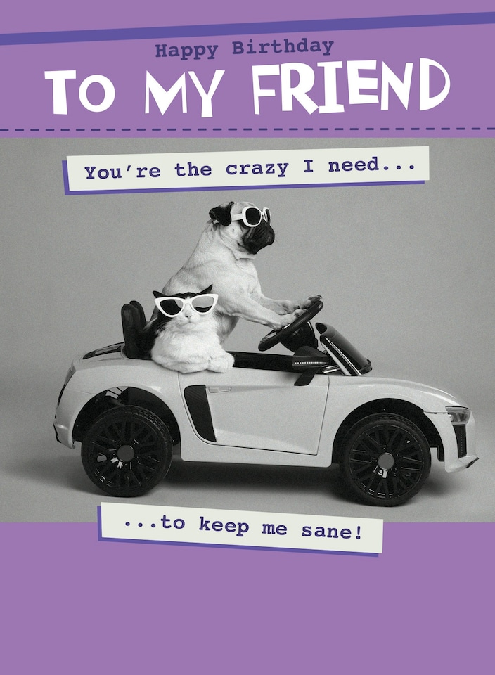 image 1 of You're The Crazy I Need To Keep Me Sane! - Funny Friend Birthday Card