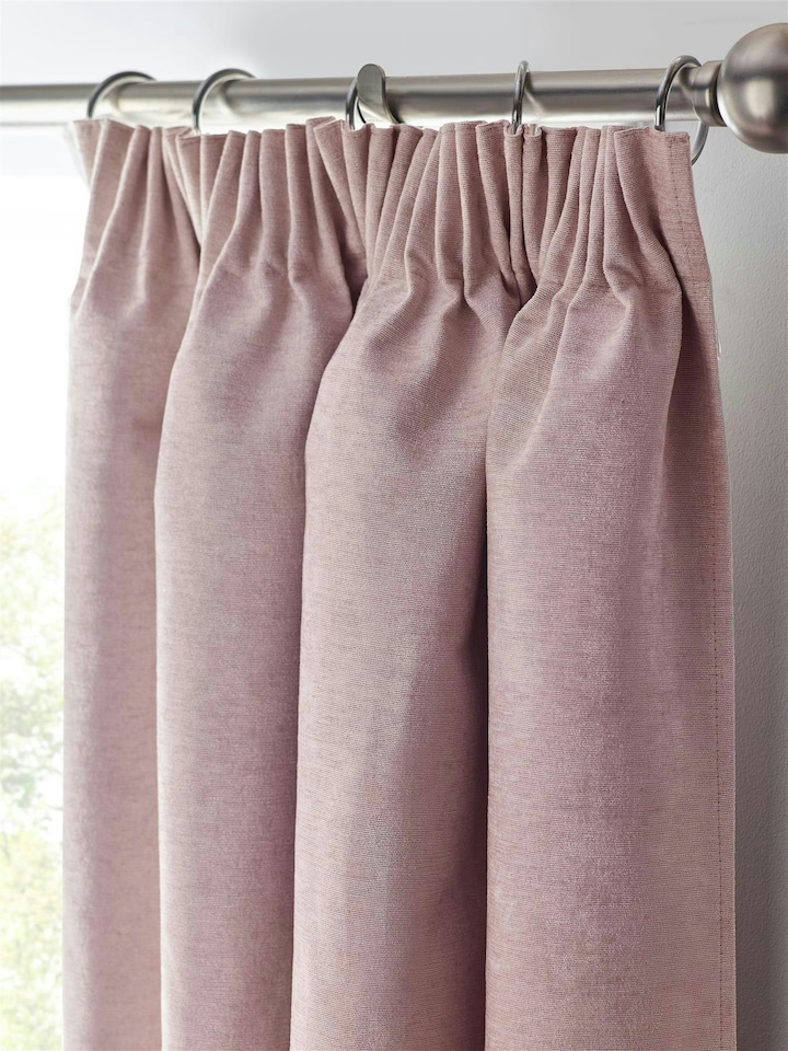 image 1 of Chenille Blackout Pencil Pleat Taped Top Curtains - 229cm x 183cm - Pink