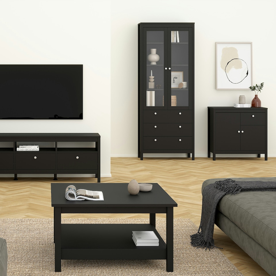 image 1 of Madrid China Cabinet 2 Glass Doors with 3 Drawers in Matt Black