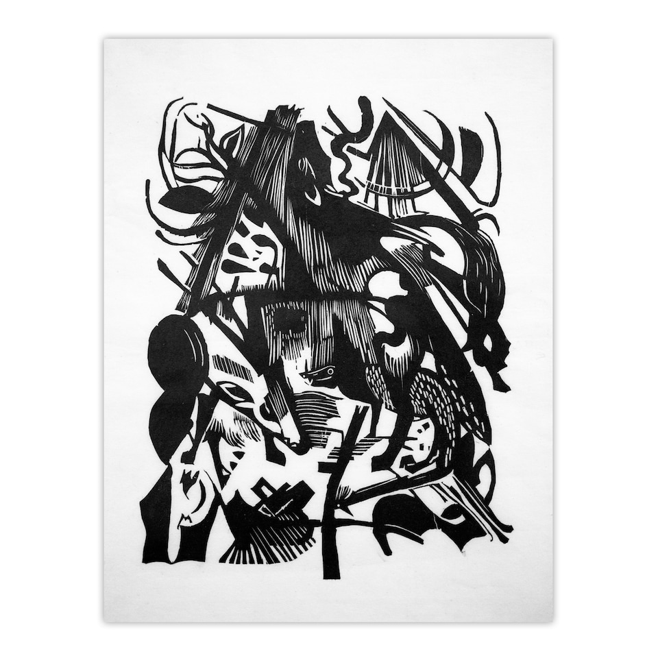 image 1 of Birth of the Wolves Abstract Franz Marc Vintage Huge Wall Art Print 18X24 In