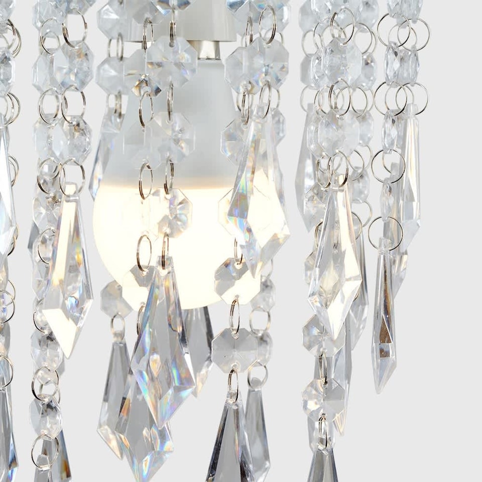 image 1 of ValueLights Pair Silver Ceiling Shade Acrylic Crystal Droplets | Chrome