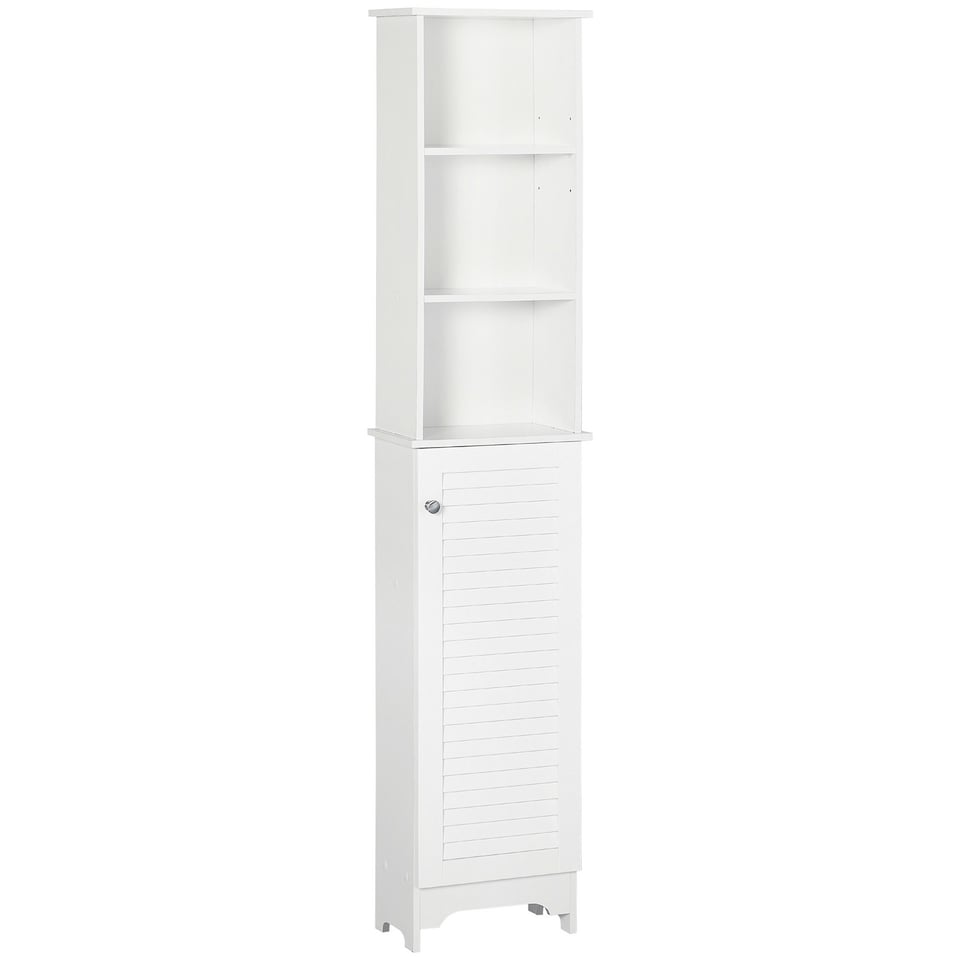 image 1 of HOMCOM 165cm Freestanding Slimline Bathroom Storage Cabinet w/ 6 Shelves White