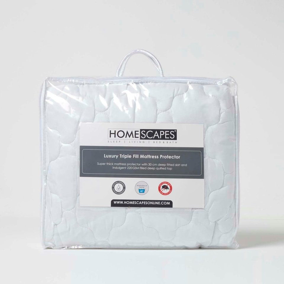 image 1 of Homescapes Luxury Triple Fill Mattress Protector - Euro 90 x 200 cm White | Single