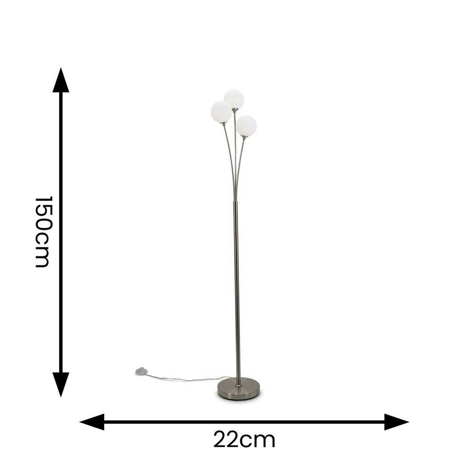 image 1 of ValueLights Velika Chrome 3 Arm Opaque Globe Floor Lamp Light