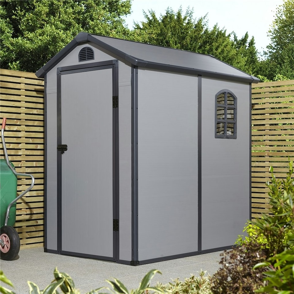 image 1 of 4 x 6 (1.34m x 1.92m) Single Door Apex Plastic Shed - Light Grey