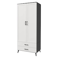 DEVON Wardrobe 2 Door 2 Drawer Modern Bedroom Clothes Storage Hanging Rail 180cm | Black | Black White | 1
